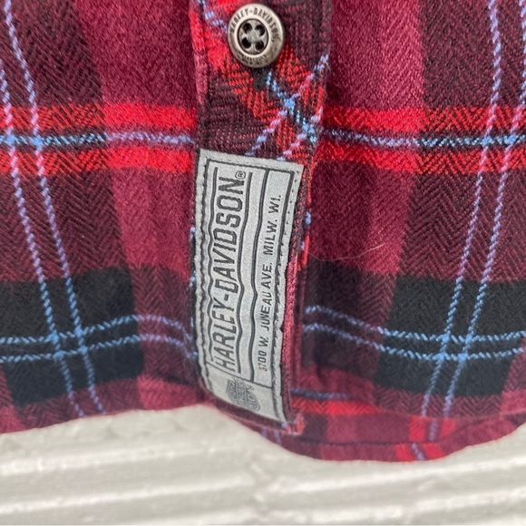 Harley Davidson Flannel Shirt Red & Blue Plaid "Ain't No Darling" Graphic Medium - Picture 7 of 16